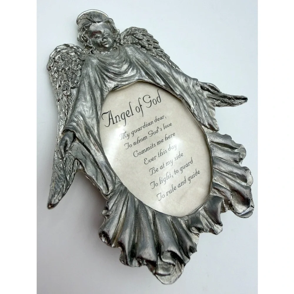 VTG Small Angel Pewter and Glass Guardian Angel Prayer Photo‎ Frame 4
